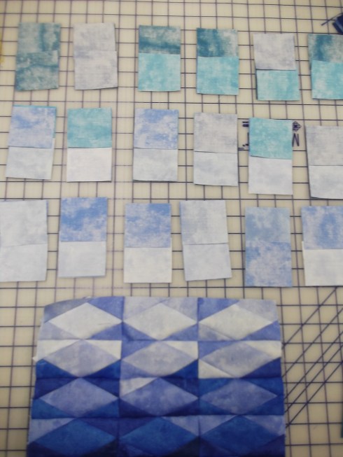 Assorting the flying geese pieces