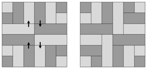 If you have directional fabric use the diagram on the left. For non-directional fabric arrange quadrants to offset seams as shown on right.