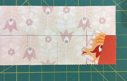 Stack strips right sides together then cut squares