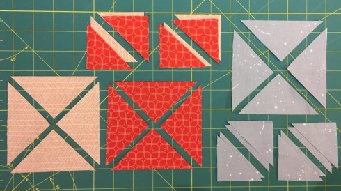 I had to cut my large and small squares diagonally