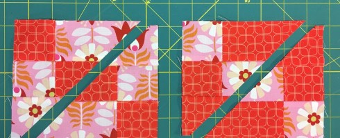 Then cut the blocks diagonally into 2 triangles