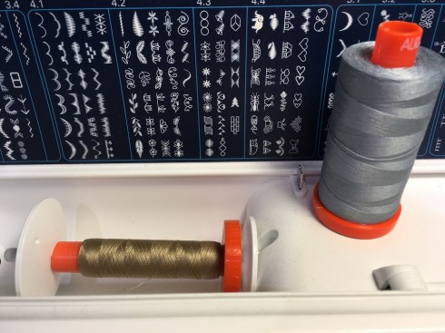 Medium beige Aurifil in the top and medium gray Aurifil in the bobbin