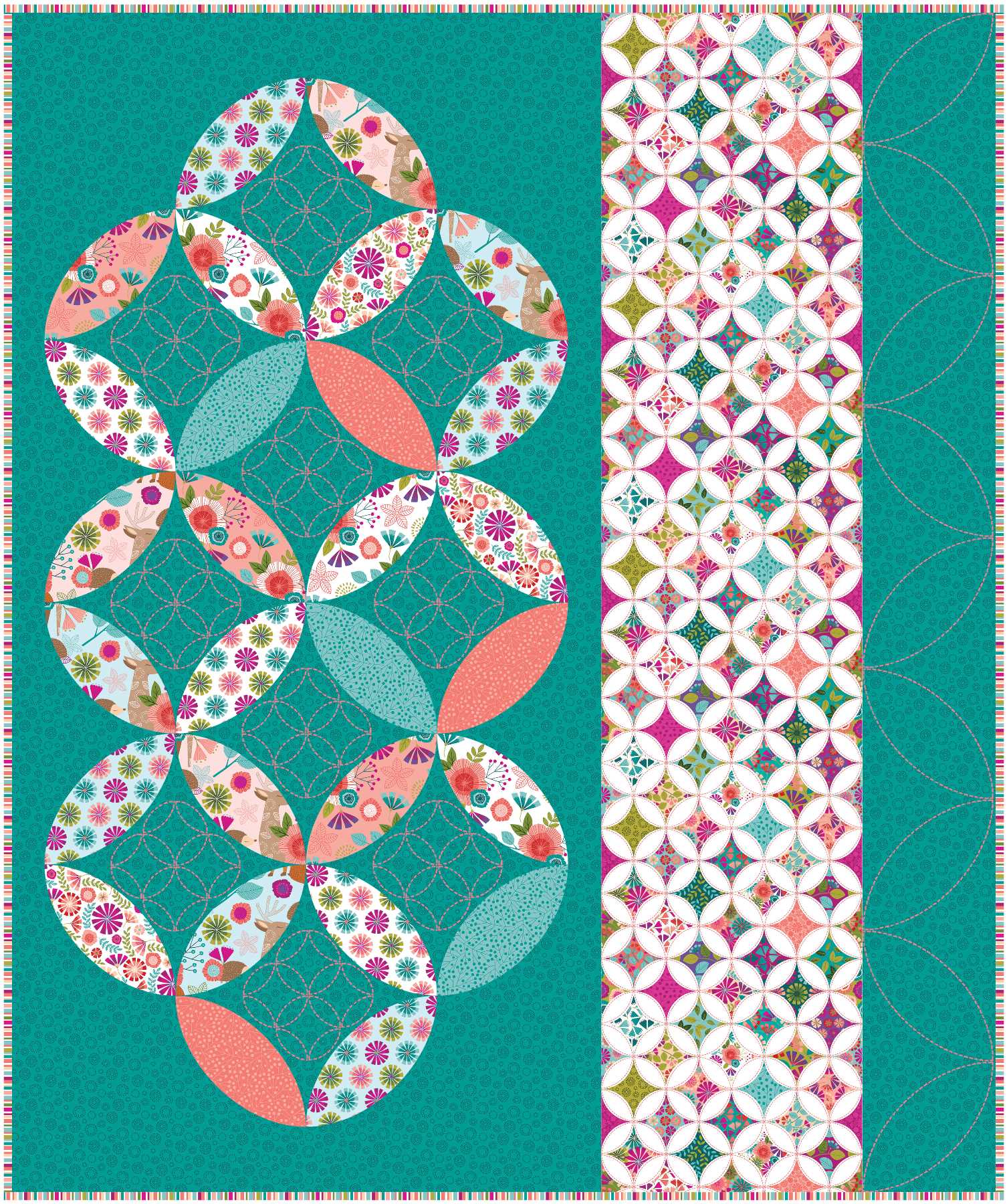 The oh-so-pretty Seven Treasures lap quilt featured in September Love of Quilting