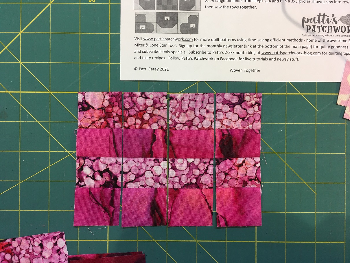 Sew the strips together then cross-cut them