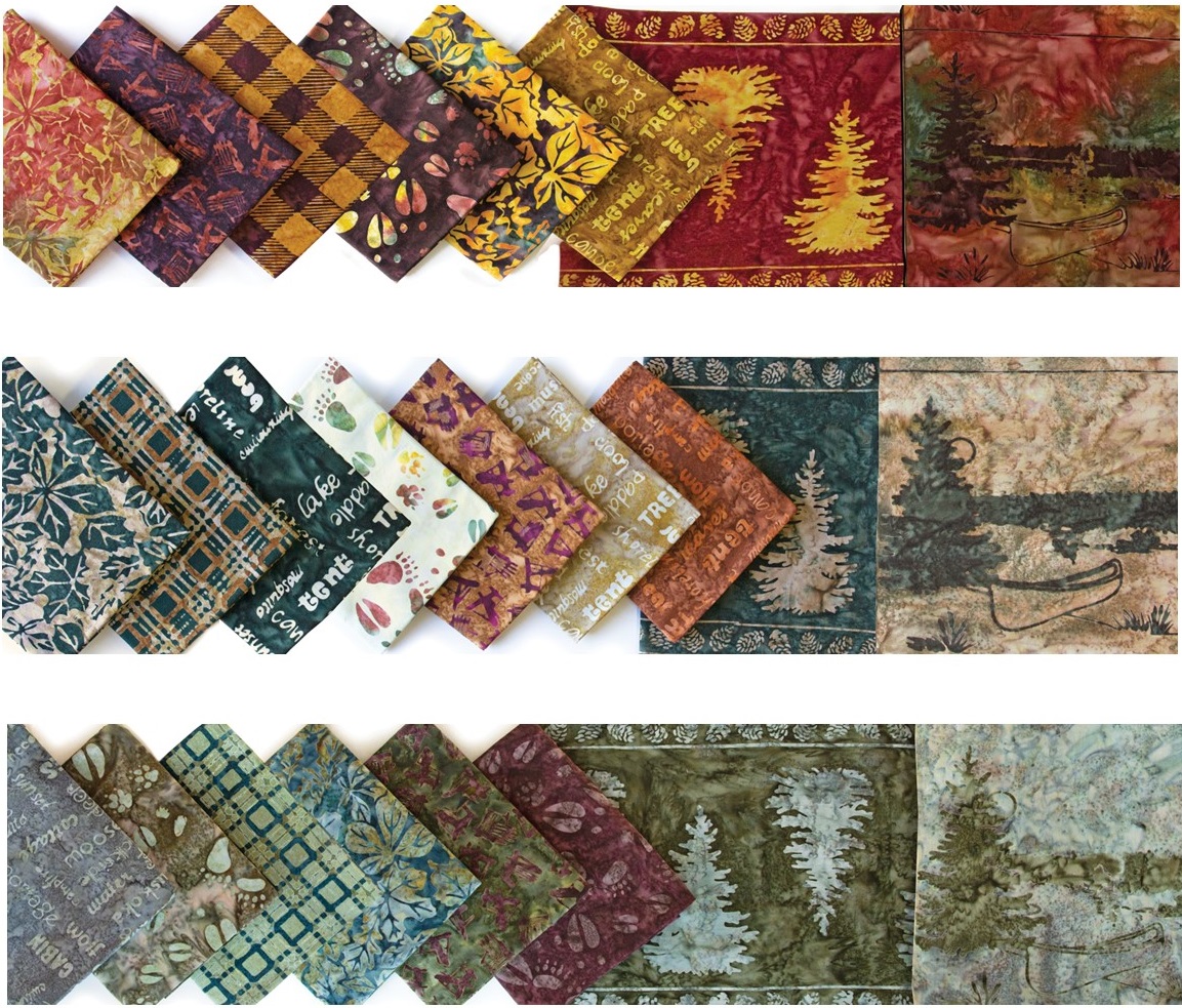 My new Canoe Lake fabric collection - Autumn Blaze, Lakeside, and Misty Morn