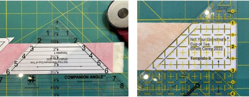 Tape the template to the underside of a ruler, aligning it with the ruler edges, then cut along edge of ruler