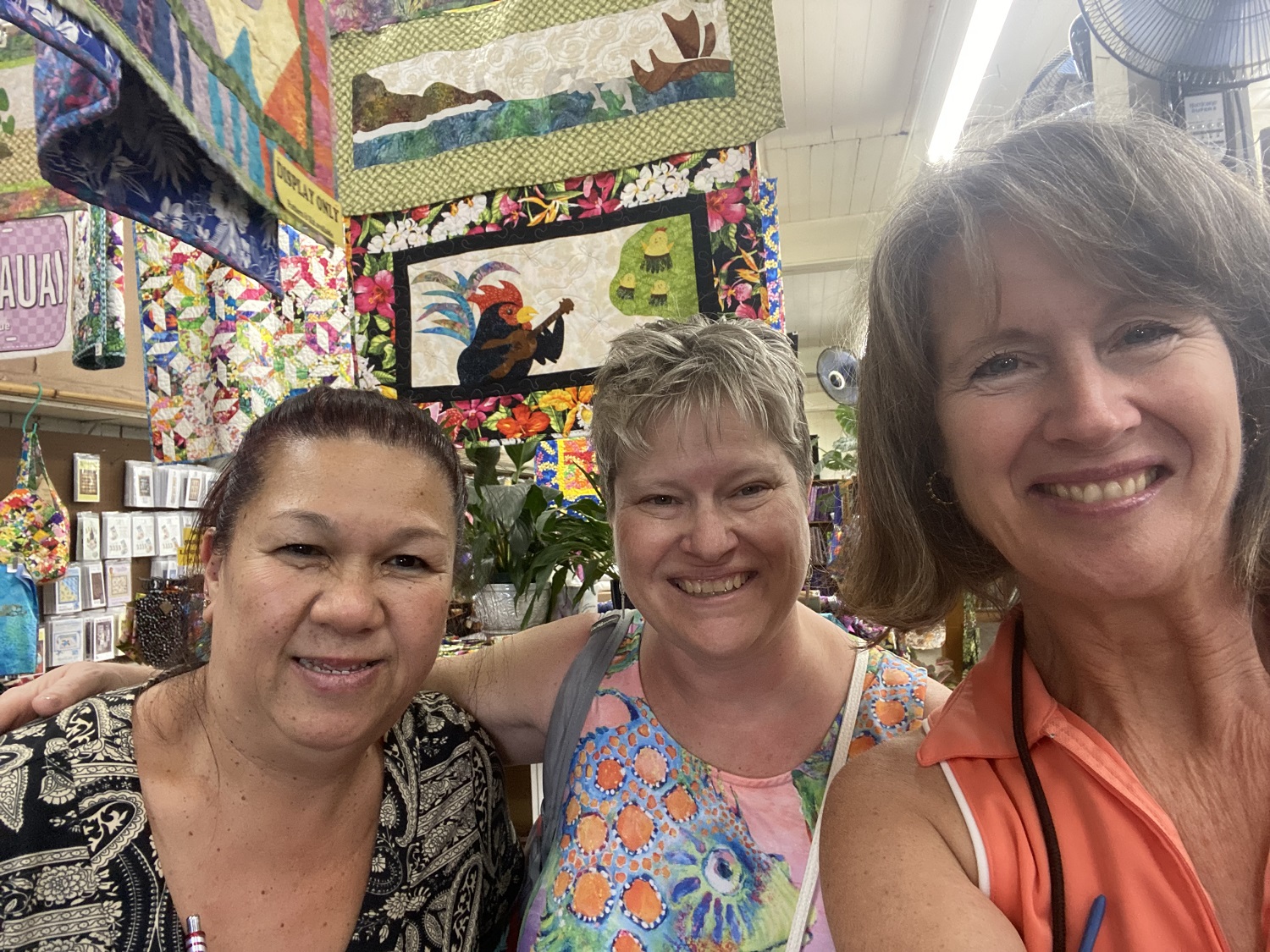 Kapaia Stitchery shop owner Jean with roomie Michelle and me